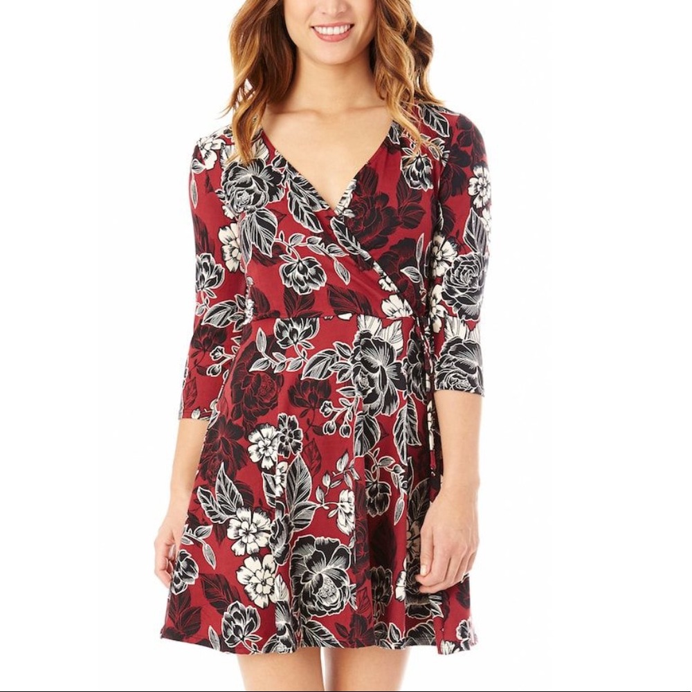 Maroon/Burgundy and black floral dress